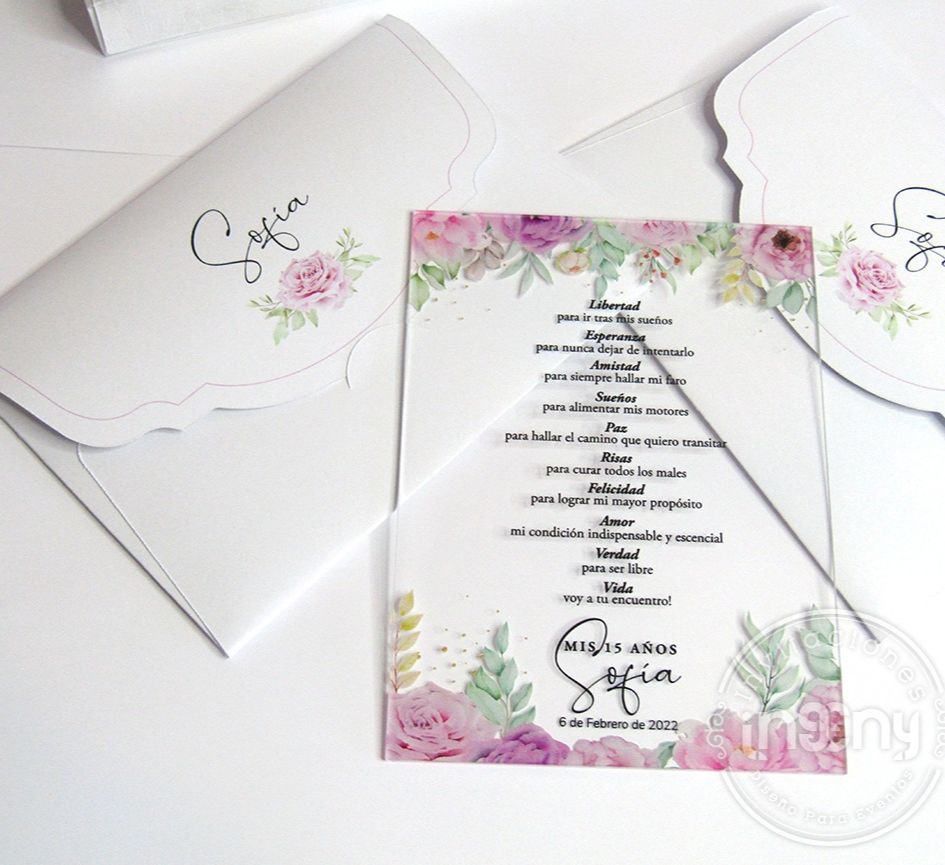 Invitacion ACRILICO 2mm impreso color CON SOBRE